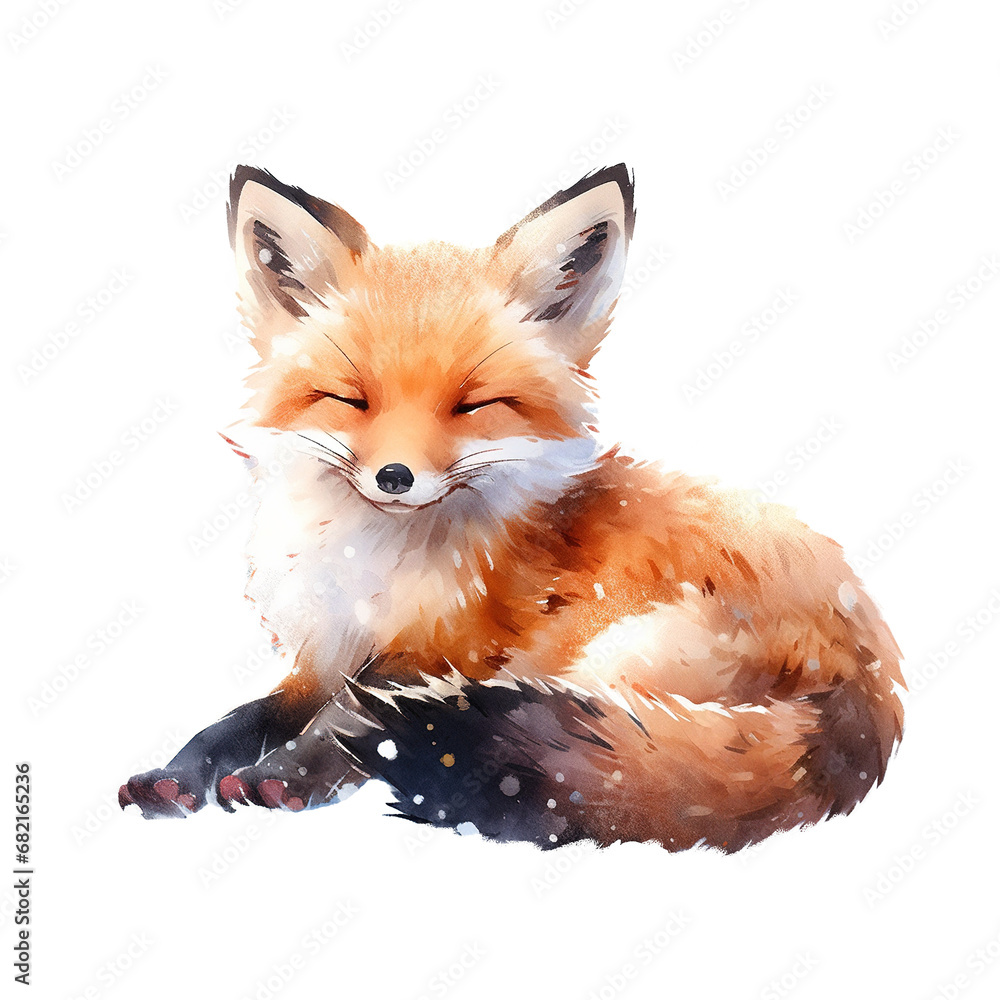Obraz premium Watercolor orange cute fox. Wildlife fox isolated