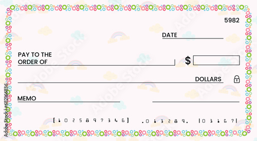 blank cheque Templates for Kids, chequebooks for kids, colorful border, Activities for Kids, educational materials, kindergarten