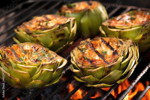 artichokes roasting on a charcoal grill