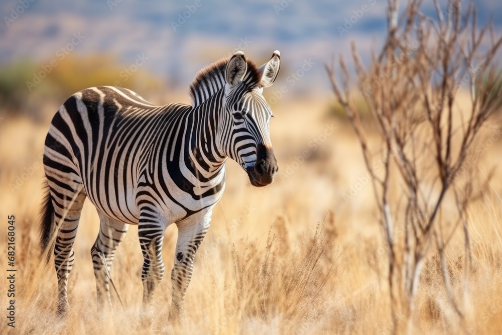 Naklejka premium grevys zebra grazing in the dry grasslands