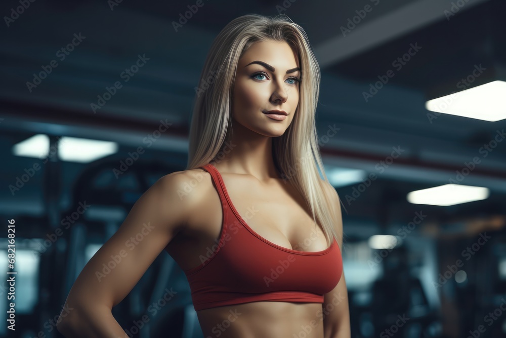 Beautiful Woman Doing Fitness Exercises At Gym, Promoting Health