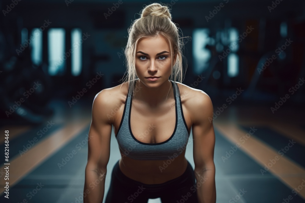 Crossfit Girl Shows Muscles After Workout In The Gym Crossfit Girl Shows Muscles After Workout In The Gym