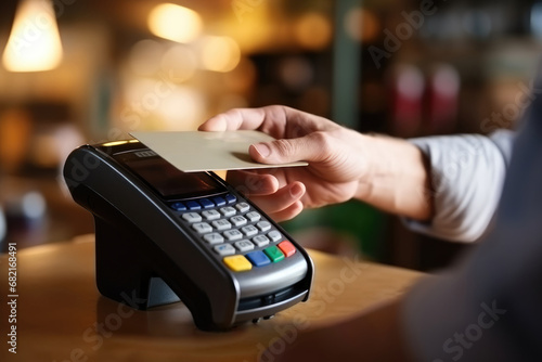 Customer Using Credit Card At Pay Terminal For Payment