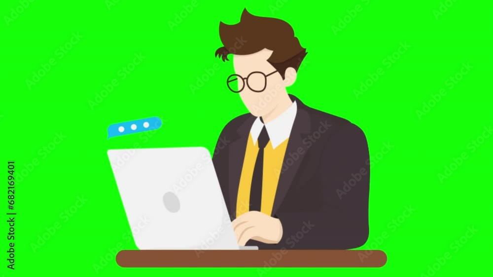 2d animation, Man Conversation in front of the laptop, on green screen 2d animation, Man Conversation in front of the laptop, on green screen