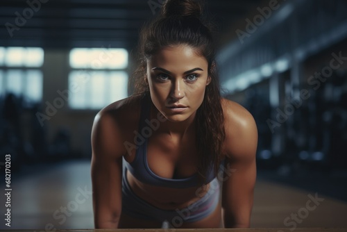 Fit Woman In Gym  Showcasing Her Muscles And Flexibility.   oncept Fitness Goals  Strength Training  Athletic Performance  Healthy Lifestyle  Workout Inspiration