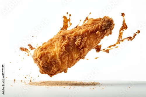 Fried Chicken Flying On White Background Floating In The Air photo