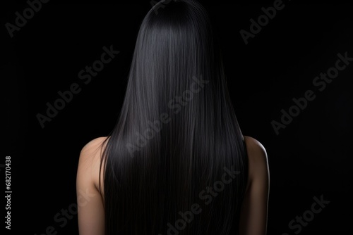 Long Black Straight Hair Rear View
