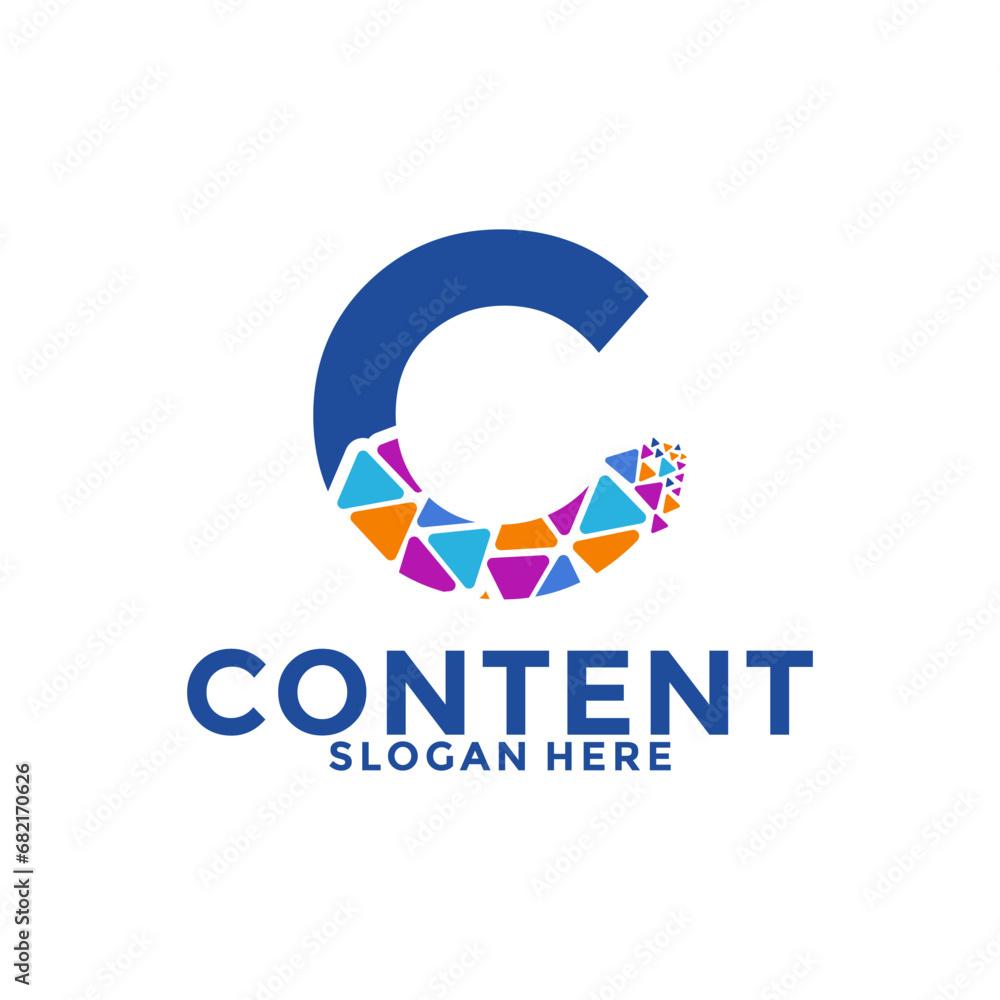 Letter C with media player, modern logo content, creative content logo vector design template Letter C with media player, modern logo content, creative content logo vector design template