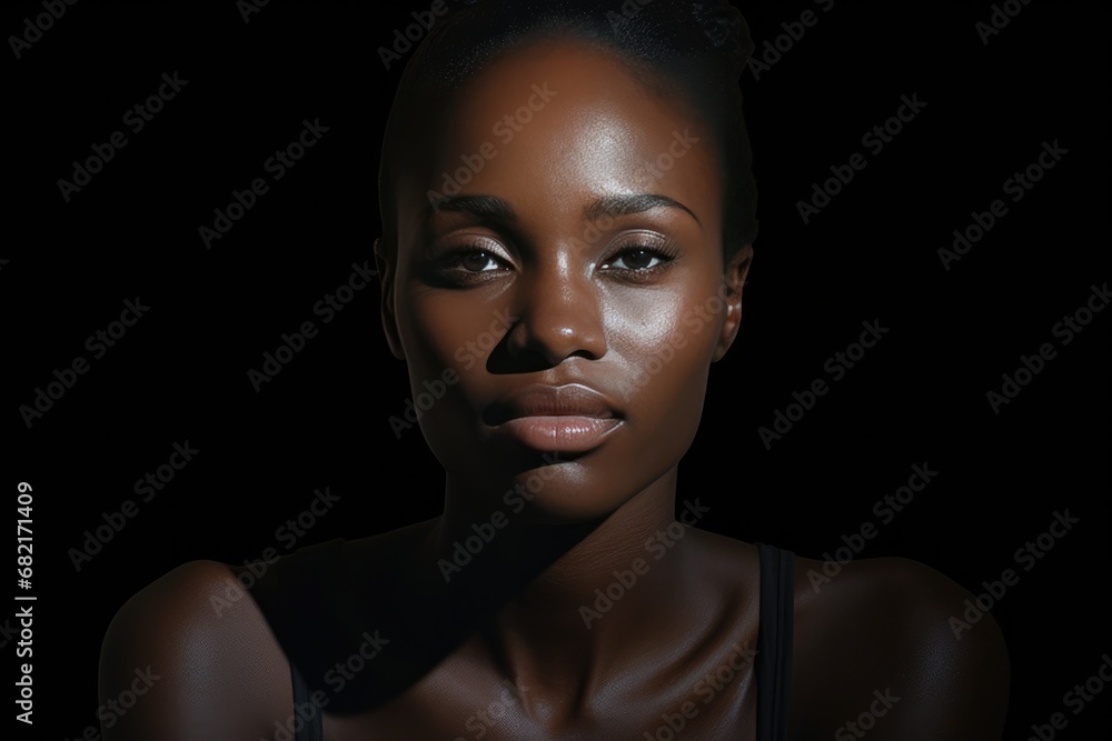 Portrait Of Slim African American Woman On Black Background Portrait Of Slim African American Woman On Black Background