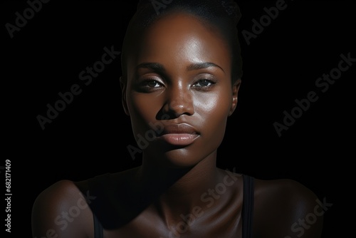 Portrait Of Slim African American Woman On Black Background
