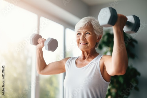 Senior Woman Exercising With Dumbbells, Staying Active And Fit photo