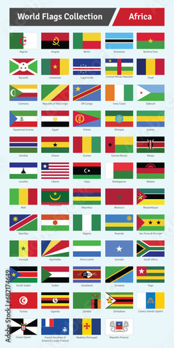 All Official African Country flags With Names Vector Set. Africa Continent Flags