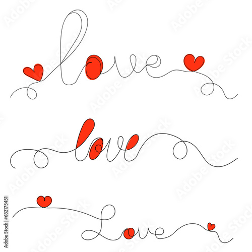 inscription love set line drawing, sketch vector