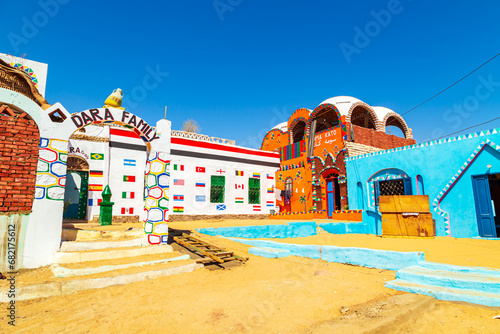 Colorful bright houses of a Nubian village. photo