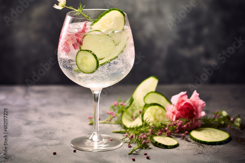 Cucumber and rosemary gin tonic cocktail drink