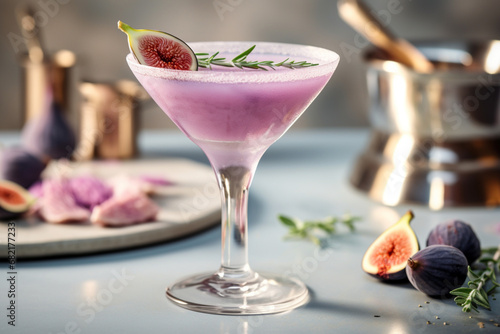 Fig fruits gin tonic or martini cocktail close up