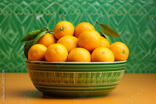 Oranges in a green traditional bowl