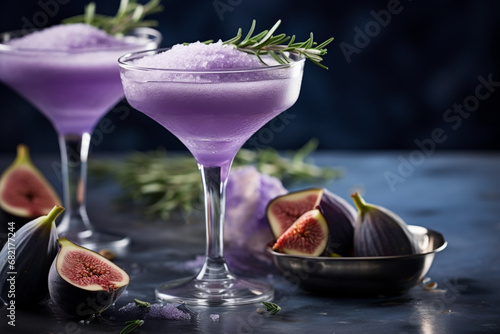 Fig fruits gin tonic or martini cocktail close up