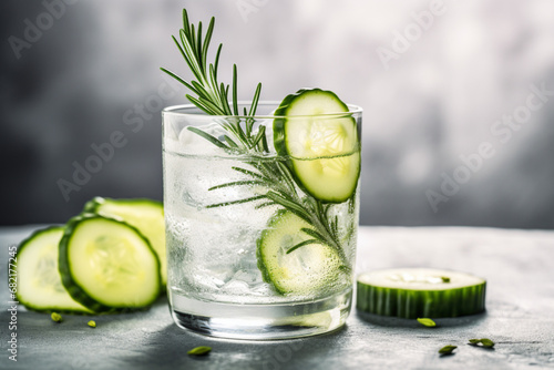 Cucumber and rosemary gin tonic cocktail drink