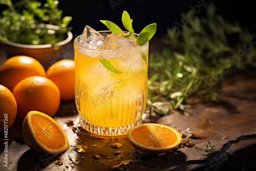 Orange gin tonic Cocktail with spices cocktail drink close up