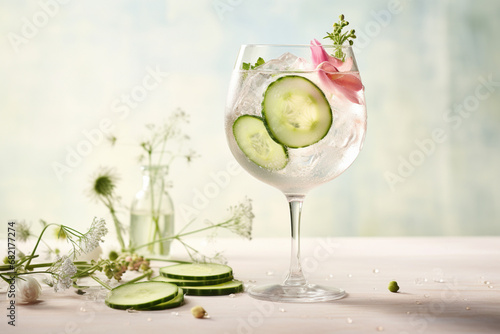 Cucumber and rosemary gin tonic cocktail drink