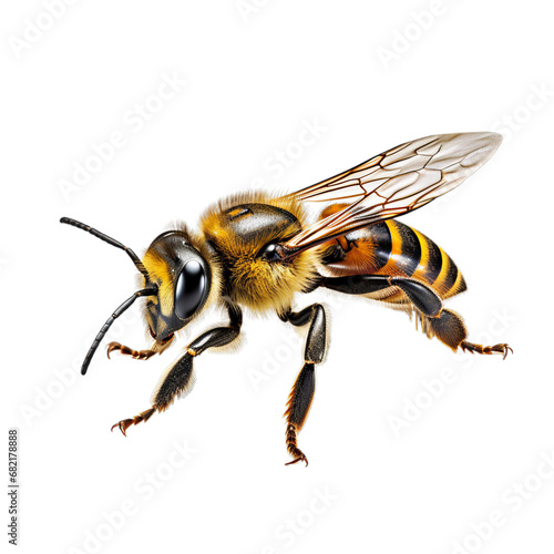A Busy Bee Buzzing Beautifully on a Blank, Bright White Background. PNG File © LUPACO PNG