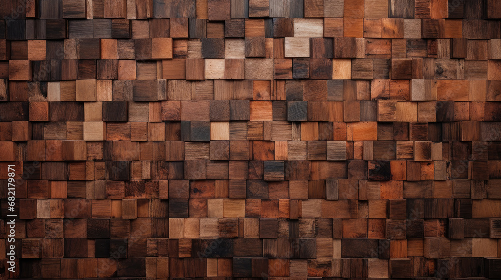 Fototapeta premium brownn background of wooden blocks. A Spectrum of multi colored wooden blocks aligned. Background or cover for something creative or diverse. Colorful wooden blocks aligned. 3d render