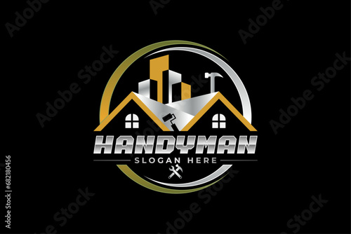 High quality colorful home repair, roofing, remodeling, handyman, home renovation, decor logo