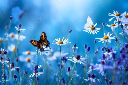 butterfly on a flower blue background © Muhammad