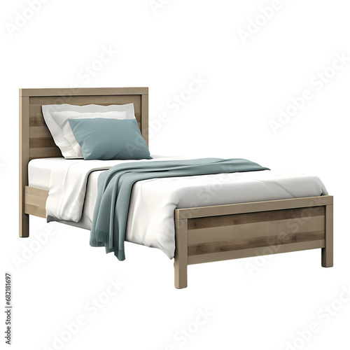 Queen size bed on transparent background, white background, isolated, bed illustration