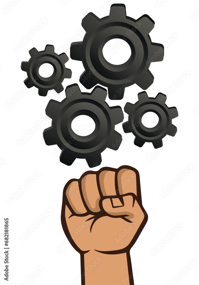 Labor Day poster. gears and fist hand. Labor Day poster. gears and fist hand.