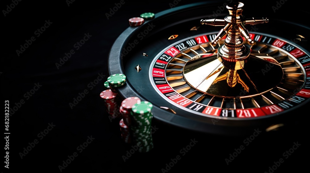 Naklejka premium Casino roulette on black background with space for text generati