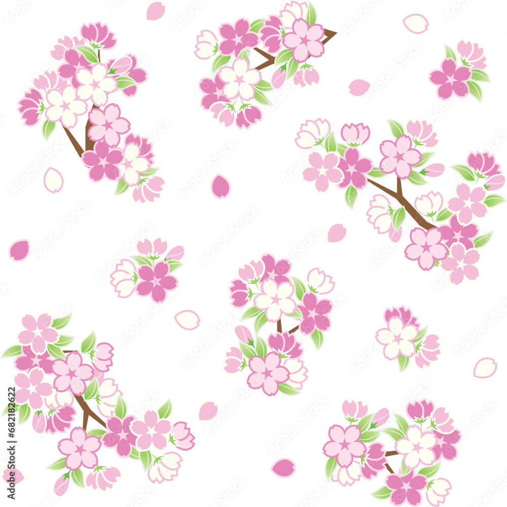 pattern with flowers. Pink Cherry blossom seamless pattern vector Illustration. Frame of Sakura Cherry Blossoms. Spring flower of Japan background.