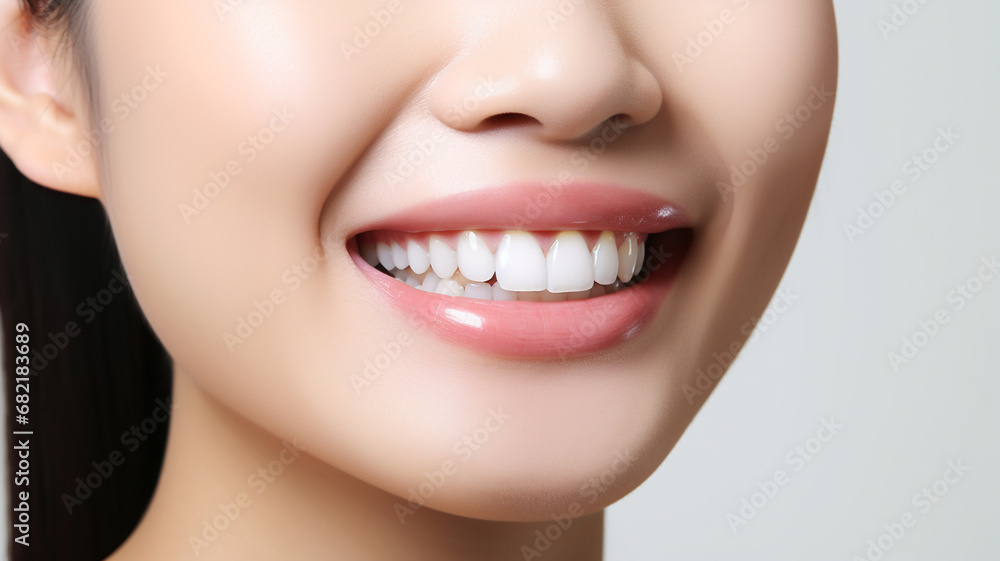 a beautiful young model woman smiling with clean teeth. used for a dental ad isolated on white background a beautiful young model woman smiling with clean teeth. used for a dental ad isolated on white background
