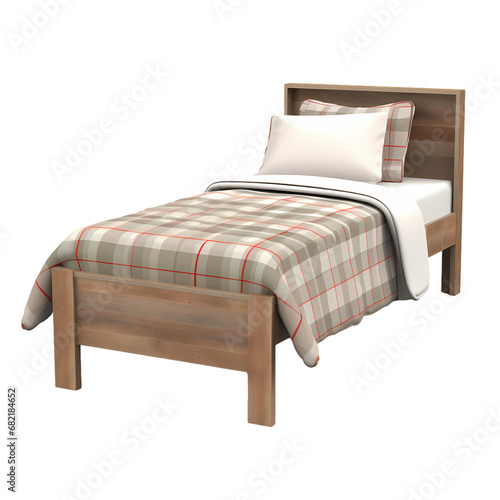 Wooden single bed with bookcase on transparent background, white background, isolated, bed illustration