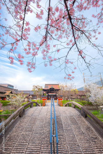 Kyoto, Japan - March 31 2023: Rokusonno shrine built in 963, enshrines MInamota no Tsunemoto the 6th grandson of Emperor Seiwa. It's one of the best cherryblossom viewing spots in Kyoto photo