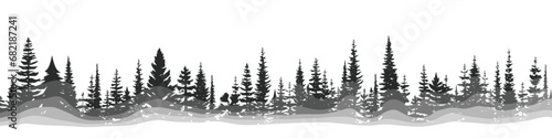 Coniferous forest, natural border, isolated on white background