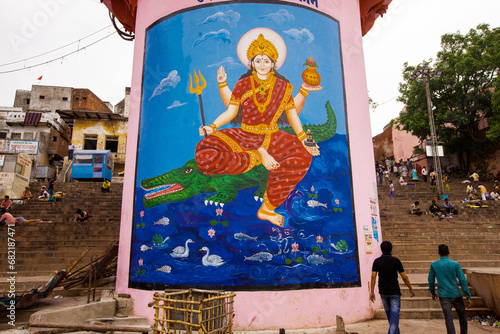 Goddess Parvati wall painting at Dr Rajendra Prasad Ghat, Varanasi, Banaras, Benaras, Kashi, Uttar Pradesh, India photo