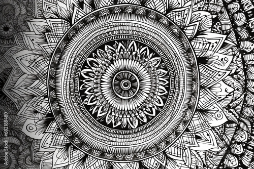 Schwarz weiß Zeichnung eines Mandala oder Chakra photo