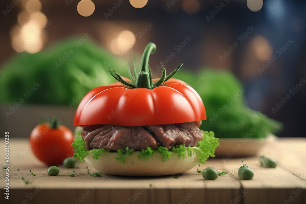 Beef and vegetable in wooden tabletop, Kitchen Background Beef and vegetable in wooden tabletop, Kitchen Background