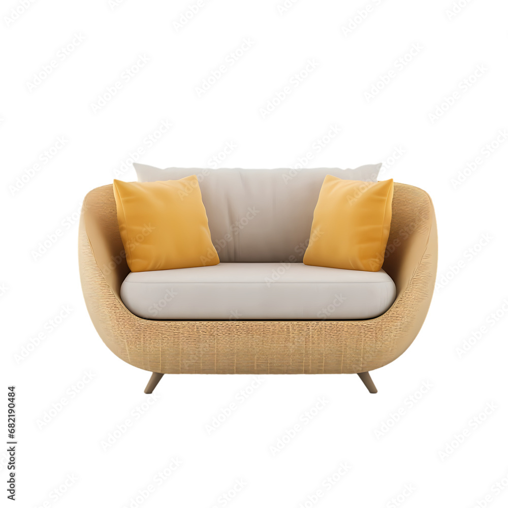 Fototapeta premium Swivel lounge chair with cushion on transparent background, white background, isolated, stool illustration