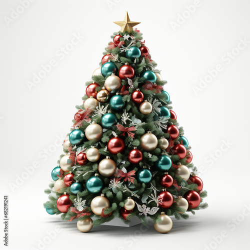 Christmas tree illustration, Christmas holiday tree isolated white background.