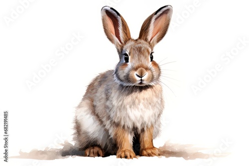 Cute watercolor hare or rabbit on a white background. Postcard with animals.