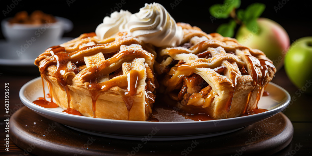 Sweet Apple Pie with Sugar and Cinnamon. Pastry concept. Generative AI Sweet Apple Pie with Sugar and Cinnamon. Pastry concept. Generative AI