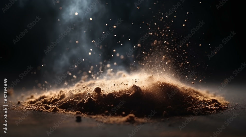 dust splash and bokeh on a dark background