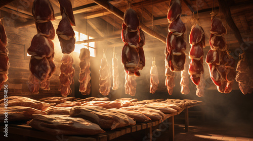 Factory of parma ham traditional italian food photo
