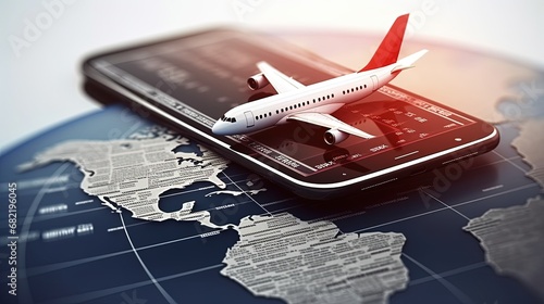 Buying airline tickets online concept. Smartphone or mobile pho photo