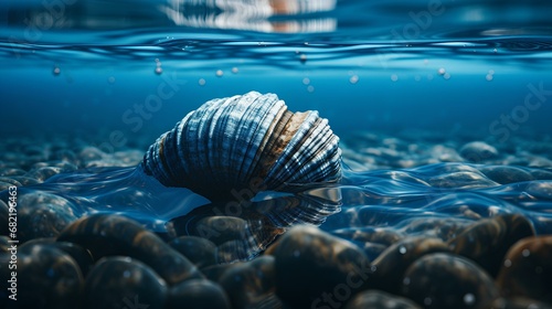 water clam shell vibrant in ocean photo