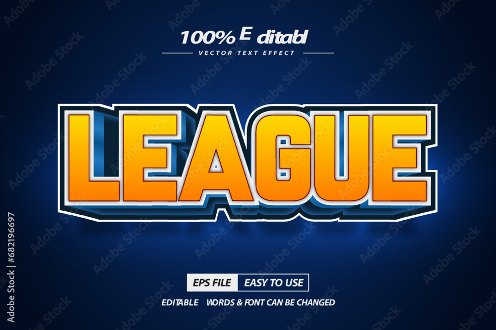 League text in esport style, editable 3d text effect template
