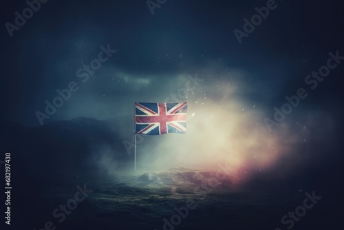 Enchanting Nocturnal Ambiance: Great Britain's Flag In The Misty Glow